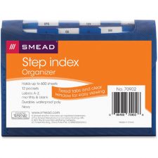 Smead Step Index Organizer, 12 Sections, Cord/Hook Closure, 1/6-Cut Tabs, Letter Size, Navy