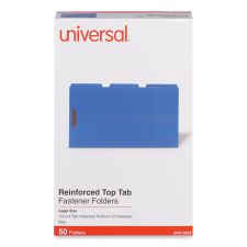Universal Deluxe Reinforced Top Tab Fastener Folders, 0.75" Expansion, 2 Fasteners, Legal Size, Blue Exterior, 50/Box