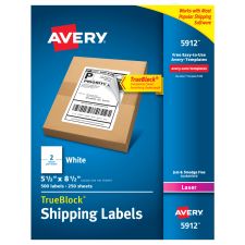 Avery Permanent Shipping Labels With TrueBlock Technology, 5912, 5 1/2" x 8 1/2", White, Box Of 500