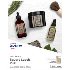 Avery Printable Blank Customizable Labels, 22846, Square, 2" x 2", Kraft Brown, Pack Of 300 Labels