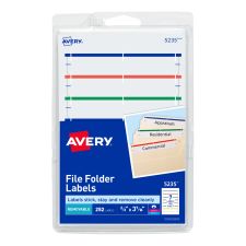 Avery Removable File Folder Labels On 4" x 6" Sheets, 5235, Rectangle, 2/3" x 3-7/16", Assorted, Pack Of 252