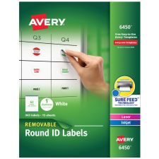 Avery Removable Round Multipurpose Labels, 6450, 1" Diameter, White, Pack Of 945