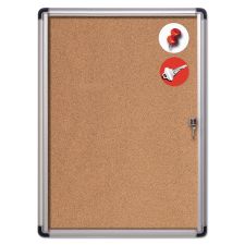 MasterVision Slim-Line Enclosed Cork Bulletin Board with One Door, 28" x 38", Tan Surface, Satin Aluminum Frame
