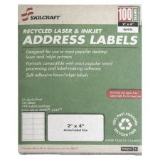 SKILCRAFT Permanent Inkjet/Laser Address Labels, NSN5144904, Rectangle, 1" x 2 5/8", White, Box Of 100 Sheets (AbilityOne 7530-01-514-4904)