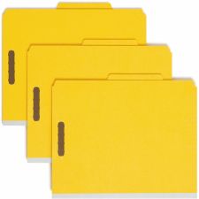 Smead Pressboard Colored Classification Folders, 2 Fasteners, 2 Dividers, Letter Size, 2" Expansion, 2/5 Tab Cut, 100% Recycled, Yellow, Box Of 10