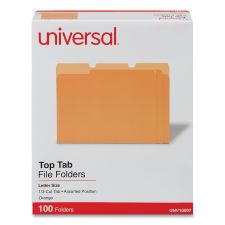 Universal Deluxe Colored Top Tab File Folders, 1/3-Cut Tabs: Assorted, Letter Size, Orange/Light Orange, 100/Box