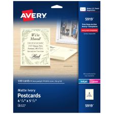 Avery Printable Postcards, 4.25" x 5.5", Ivory, 100 Blank Postcards For Laser And Inkjet Printers