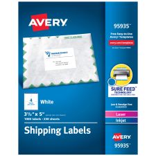 Avery Shipping Labels, Sure Feed Technology, Permanent Adhesive, 3-1/2 x 5, 1,000 Labels (95935)
