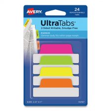 Avery Ultra Tabs Repositionable Tabs, Margin Tabs: 2.5" x 1", 1/5-Cut, Assorted Neon Colors, 24/Pack