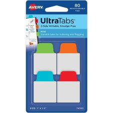 Avery UltraTabs Repositionable Mini Tabs - Write-on Tab(s) - 1.50" Tab Height x 1" Tab Width - Assorted Tab(s) - 80 / Pack