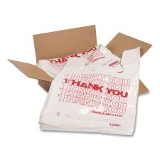 Barnes Paper Company Thank You High-Density Shopping Bags, Have a Nice Day Labeling, Cut-Out Handles, 10" x 5" x 19", White/Red, 2,000/Carton