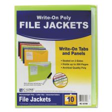 C-Line Write-On Poly File Jackets, Straight Tab, Letter Size, Assorted Colors, 10/Pack