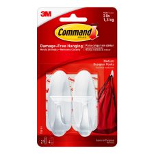 Command Medium Hooks, 2 Hooks, 4 White Adhesive Strips, Damage Free Hanging Picture Hangers, No Tools Wall Hanging Strips For Living Spaces