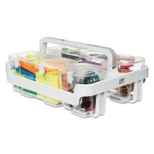 deflecto Stackable Caddy Organizer with S, M and L Containers, Plastic, 10.5 x 14 x 6.5, White Caddy/Clear Containers