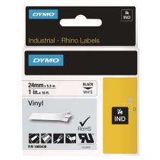 DYMO Rhino Permanent Vinyl Industrial Label Tape, 1" x 18 ft, White/Black Print