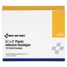 First Aid Only Plastic Adhesive Bandages, 3/4" x 3", Tan, Pack Of 100