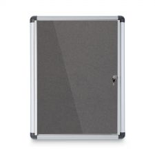 MasterVision Slim-Line Enclosed Fabric Bulletin Board with One Door, 28" x 38", Gray Surface, Satin Aluminum Frame