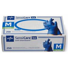 Medline SensiCare Ice Blue Nitrile Exam Gloves - 9.50" Glove - Medium Size - Dark Blue - Comfortable, Chemical Resistant, Late - 0
