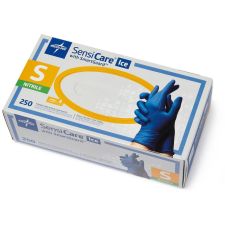 Medline SensiCare Ice Blue Nitrile Exam Gloves - 9.50" Glove - Small Size - Dark Blue - Comfortable, Chemical Resistant, Late - 0
