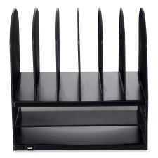 Safco Powered Onyx Desk Organizer with 2 Horizontal and 6 Upright Sections, Letter Size Files, 13.5 x 11.5 x 13, Black