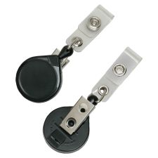 SKILCRAFT Heavy-Duty Retractable ID Card Reel, 4"H x 4"W x 6"L, Black, Case Of 12