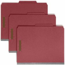 Smead 100% Recycled Colored Classification Folders, 2-Dividers, 2/5" Tab Cut, Right Tab Position, Letter Size, Bright Red, Box Of 10