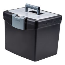 Storex Portable File Box with Large Organizer Lid, Letter Files, 13.25" x 10.88" x 11", Black