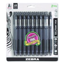 Zebra Z-Grip Ballpoint Pen, Retractable, Medium 1 mm, Black Ink, Clear/Black Barrel, 18/Pack