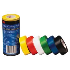 3M Vinyl Tape 764 Color-coding Pack - 21.87 yd x 0.94"x 5 mil Thickness - Multicolor - Rubber - 4 mil - Polyvinyl Chloride (PVC) Backing - 6 / Pack