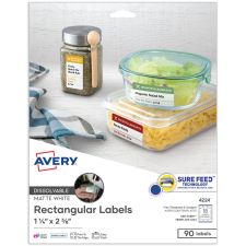 Avery Dissolvable Labels, 4224, Rectangle, 1 1/4" x 2 3/8", White, Pack Of 90
