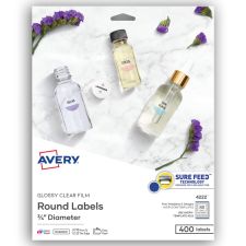 Avery Glossy Clear Print-to-the-Edge Easy Peel Labels With Sure Feed Technology, 4222, Round, 3/4" Diameter, Clear, Pack Of 400
