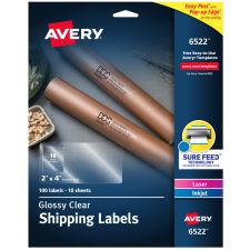 Avery Glossy Permanent Labels, 6522, Shipping, 2" x 4", Clear, Pack Of 100