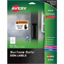 Avery Surface Safe Sign Labels, 3 1/2" x 5", Square, Pack Of 60