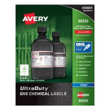 Avery UltraDuty GHS Chemical Waterproof and UV Resistant Labels, 2 x 4, White, 10/Sheet, 50 Sheets/Pack