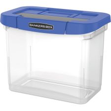 Bankers Box Heavy-Duty Portable Storage File Box, 10 3/4" x 6 3/4" x 11 3/4", Blue/Clear