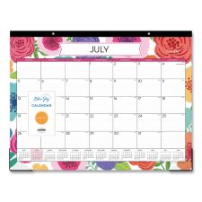 Blue Sky Mahalo Academic Desk Pad, Floral Artwork, 22 x 17, Black Binding, Clear Corners, 12-Month (July to June): 2025 to 2026