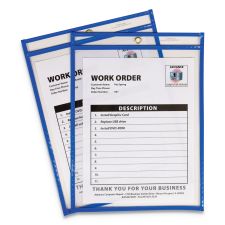C-Line Stitched Shop Ticket Holders, Super Heavy-Duty, Top Load 9 x 12 Insert, Clear Front, Blue Border, 15/Box