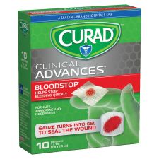 CURAD BloodStop Hemostatic Gauze Pads, 1" x 1", Pack Of 10