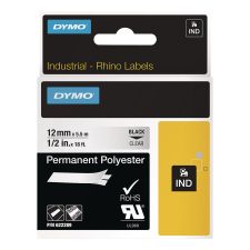 DYMO Rhino Permanent Vinyl Industrial Label Tape, 0.5" x 18 ft, Clear/Black Print