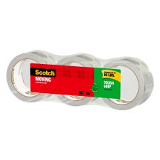 Scotch Tough Grip Moving Packing Tape, 1.88" x 43.7 Yd., Clear, Pack Of 3