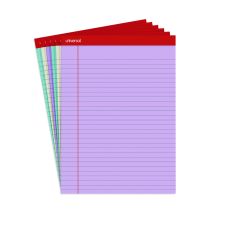 Universal Colored Perforated Ruled Writing Pads, Wide/Legal Rule, 50 Assorted Color 8.5 x 11.75 Sheets, 6/Pack