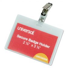 Universal Deluxe Clear Badge Holder w/Garment-Safe Clips, 2.25 x 3.5, White Insert, 50/Box