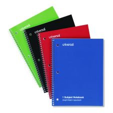 Universal Wirebound Notebook, 1-Subject, Quadrille Rule (4 sq/in), Assorted Cover Colors, (70) 10.5 x 8 Sheets, 4/Pack