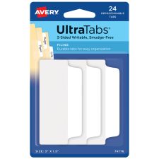Avery Filing Ultra Tabs, 3" x 1.5", 24 Repositionable File Tabs, 2-Side Writable, White
