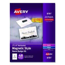 Avery Magnetic Style Name Badge Kit, Horizontal, 4" x 3", White, 48/Pack