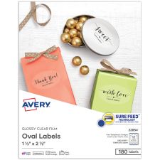 Avery Print-to-the-Edge Labels With Sure Feed Technology, 22854, Oval, 1.5" x 2.5", Glossy Crystal Clear, Pack Of 180 Customizable Labels