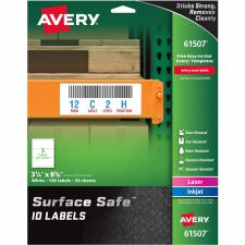 Avery Surface Safe ID Labels - Removable Adhesive - 3 1/4"x 8 3/8" - Rectangle - Laser, Inkjet - White - 61507