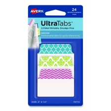 Avery Ultra Tabs Repositionable Tabs, Fashion Patterns: 2" x 1.5", 1/5-Cut, Assorted Colors, 24/Pack