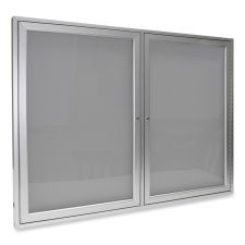 Ghent 2 Door Enclosed Vinyl Bulletin Board with Satin Frame, 60" x 36", Silver Surface, Satin Aluminum Frame
