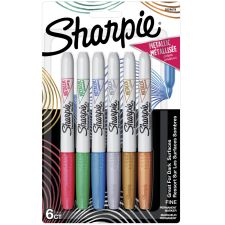 Sharpie Metallic Permanent Markers, Fine Point, Assorted Ink Colors, Pack Of 6